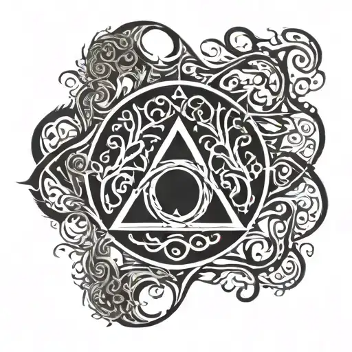 Triquetra and the burning tree of life half dry tattoo design idea