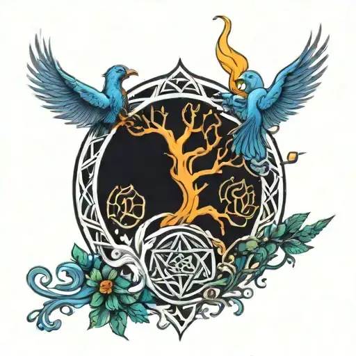 triquetra and tree of life and phoenix tattoo design idea