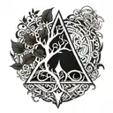 Triquetra and the burning tree of life half dry tattoo design idea