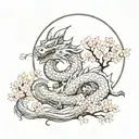 cherry blossom, dragon, moon rising tattoo design idea