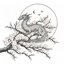 cherry blossom, dragon, moon rising tattoo design idea