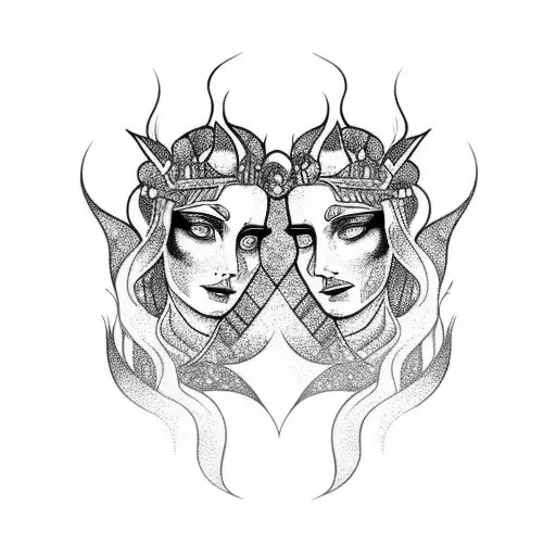 persephone and hades in flames  tattoo design idea