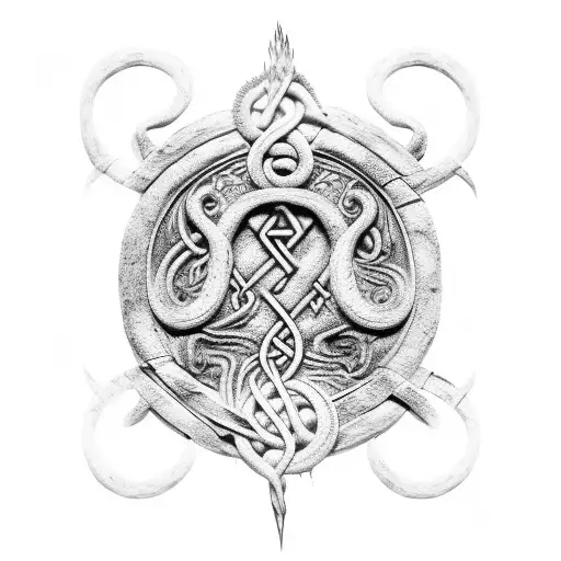 runestone, Jörmungandr, lindwyrm, abstract, stone carving, viking inspired artwork  tattoo design idea