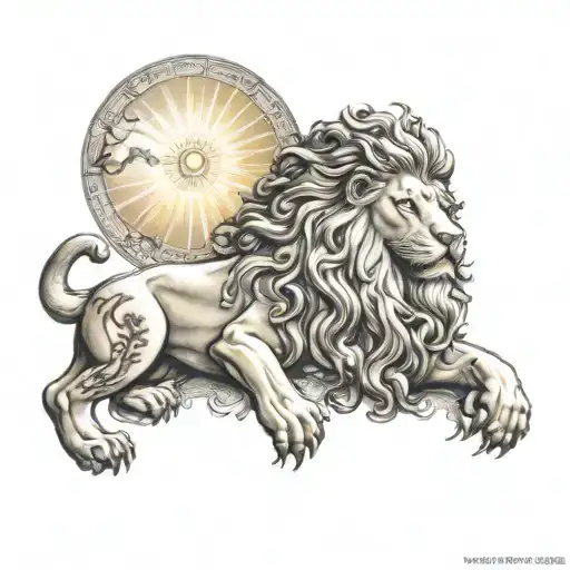 leo starsign with zeus god symbol and sun shining tattoo design idea