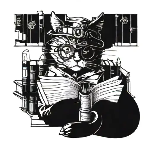 anarchy cat with books in a steampunk way  tattoo design idea