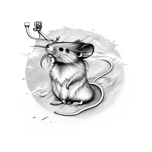 rasta rat with dreadlocks, relaxing on a mouse trap, floating down a river tattoo design idea