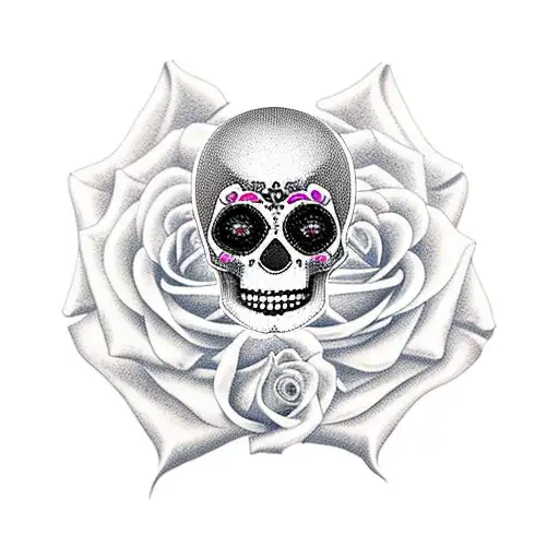 sugar skull, roses with dove tattoo design idea