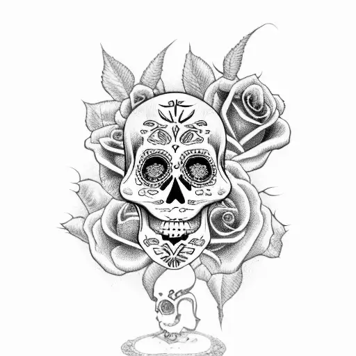 sugar skull, roses with dove tattoo design idea