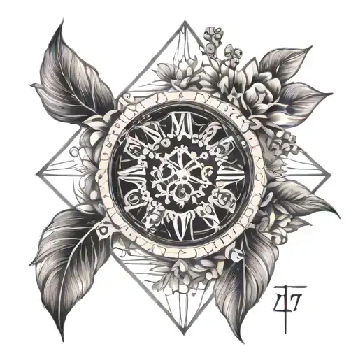 clocks and flowers of sons name and dates 2017 2021 2008 tattoo design idea