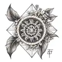 clocks and flowers of sons name and dates 2017 2021 2008 tattoo design idea