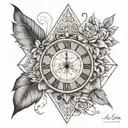 clocks and flowers of sons name and dates 2017 2021 2008 tattoo design idea