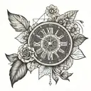 clocks and flowers of sons name and dates 2017 2021 2008 tattoo design idea