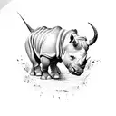 a rhino, a bull, a humming bird, a cheetah, a dolphin, around a watering hole tattoo design idea
