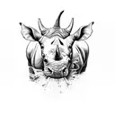 a rhino, a bull, a humming bird, a cheetah, a dolphin, around a watering hole tattoo design idea