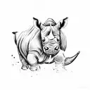 a rhino, a bull, a humming bird, a cheetah, a dolphin, around a watering hole tattoo design idea