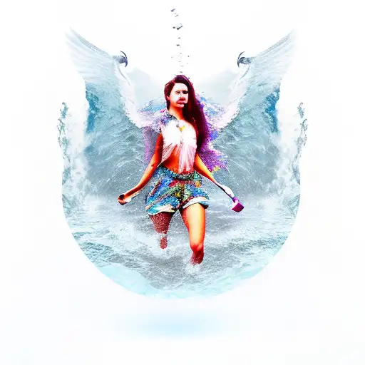 Double exposure. Concept Art. Woman. Flying birds. Wilderness. Water. Scuba diver. Open book.  tattoo design idea