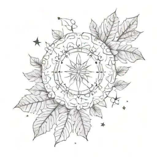 half Moon, mandala Design, falling leaves in the front, big snowflakes in the background  tattoo design idea
