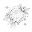half Moon, mandala Design, falling leaves in the front, big snowflakes in the background  tattoo design idea