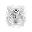 An intricate design combining elements of Greek mythology and the client's favorite place, Puerto Rico, symbolizing a connection between ancient legends and personal roots tattoo design idea