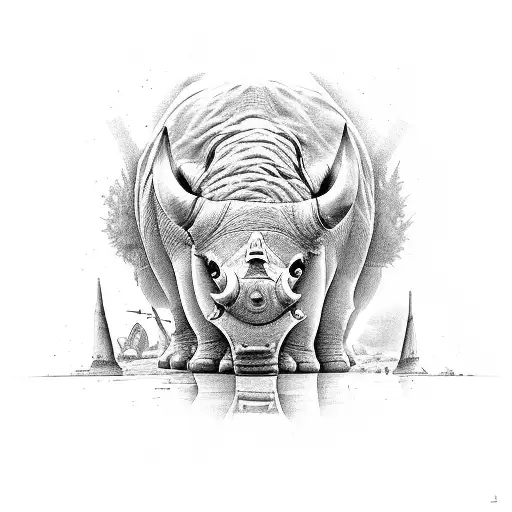 rhino on savannah looking back tattoo design idea