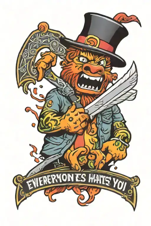 everyone hates you with sour patch kid holding straight razor tattoo design idea