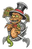 everyone hates you with sour patch kid holding straight razor tattoo design idea