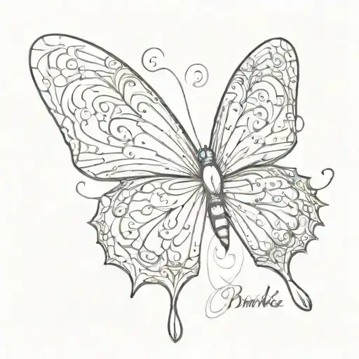 Butterfly with the word birdie as the wing tattoo design idea