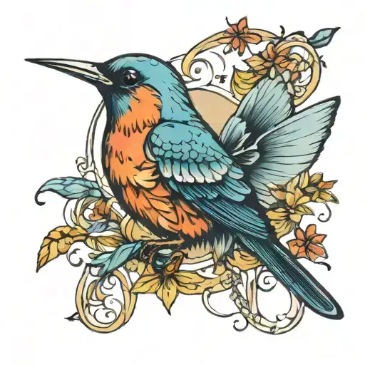 the word birdie surrounded by butterflies flying tattoo design idea