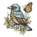 the word birdie with a butterfly   tattoo design idea