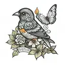 the word birdie with a butterfly   tattoo design idea