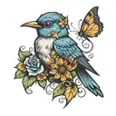 the word birdie with a butterfly   tattoo design idea