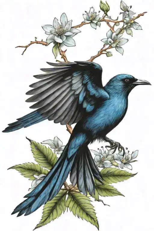 New Zealand Tui bird in flight tattoo design idea