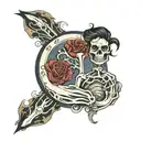 exposed bone on left pec and left arm sleeve tattoo design idea