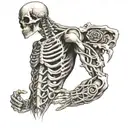 exposed bone on left pec and left arm sleeve tattoo design idea