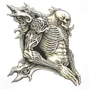 exposed bone on left pec and left arm sleeve tattoo design idea