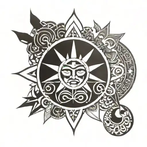 Taíno Element: Use a prominent Taíno symbol, such as a sun or geometric figure, as the center of the design. Map of tattoo design idea