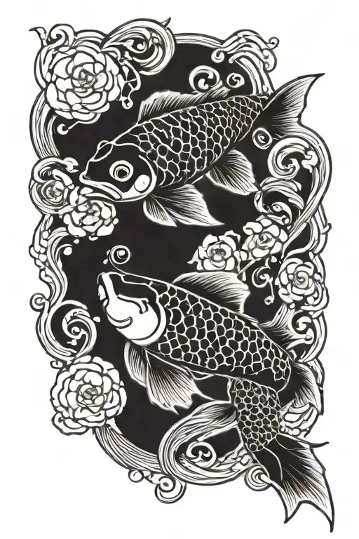 pez koi fish swimming tattoo design idea