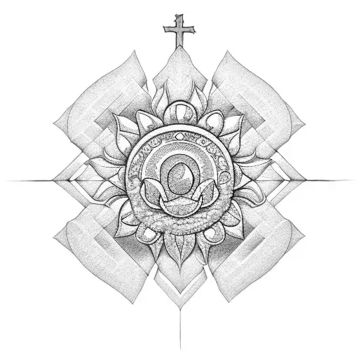 Christian Cross with a flower  tattoo design idea