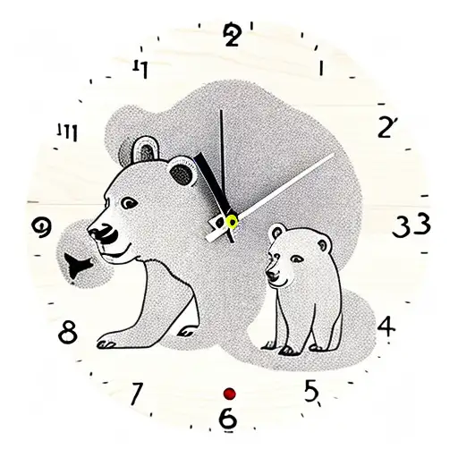 clock with family and wood and bear tattoo design idea