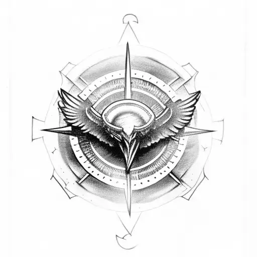 Black raven with viking compass in background tattoo design idea