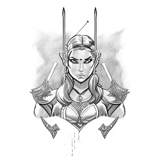 female archer bow quiver dark hair conan tattoo design idea