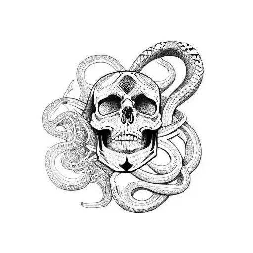 snake  on skull tattoo design idea