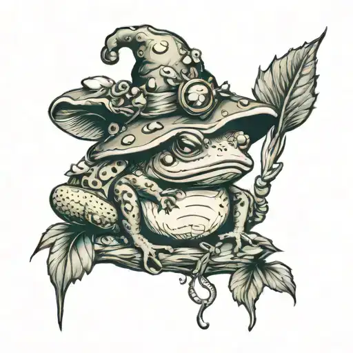 fairies and mushrooms toad smoking tattoo design idea