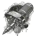 interstellar space with microphone surrounded by musical notes tattoo design idea