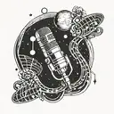 interstellar space with microphone surrounded by musical notes tattoo design idea