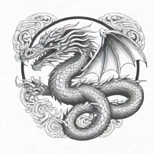 aztec snake dragon wrapping itself tattoo design idea