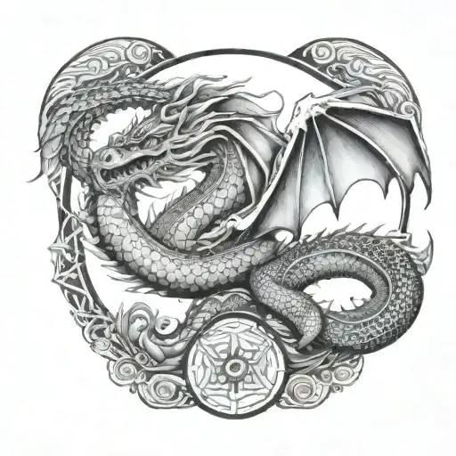 aztec snake dragon wrapping itself tattoo design idea