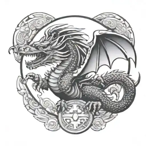 aztec snake dragon flying tattoo design idea