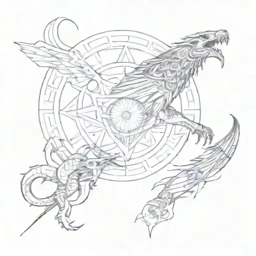 A comet soaring through space with Aztec symbols and a dragon wrapped around it, combining the client's love for science and mythology tattoo design idea