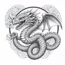 aztec snake dragon wrapping itself tattoo design idea